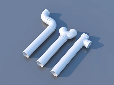 White Plastic Pipe Fittings For Home Drainage With Curved And T Shapes 3d model