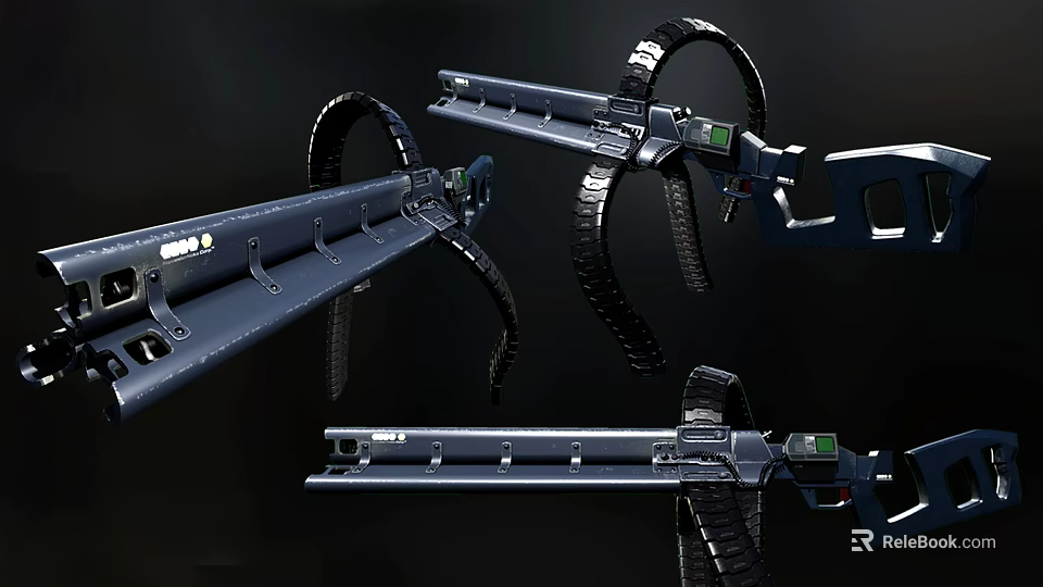 Modern Military Machine Gun with Ammunition Belt and Tactical Mechanical Parts Design 3d model 