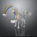 Transparent Unicorn Sculpture With Rainbow And Cloud Accents And Reflection On Dark Background