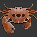 Detailed Orange Crab With Dark Brown Spots And Large Claws On Dark Background With Reflection