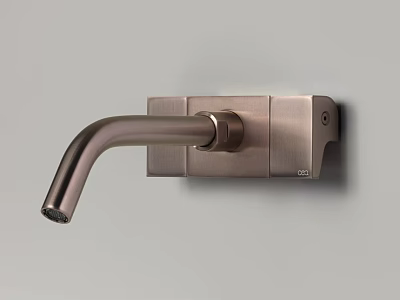 Sleek Wall Mounted Brushed Bronze Faucet With Modern Design On Gray Wall 3d model