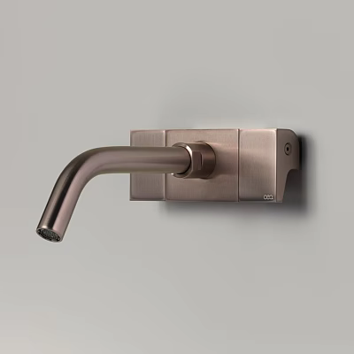 Sleek Wall Mounted Brushed Bronze Faucet With Modern Design On Gray Wall 3d model