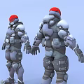 Game Movie Character in Mechanical Armor with Red Helmet Gray 3D Model Front Back View