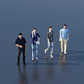 Group of Four People Standing Walking with Different Poses on Gray Background