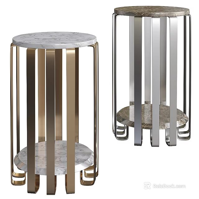 Modern Minimalist Functional Table with Marble Top Gold Silver Frames and Lower Shelf Design 3d model