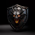Dragon Head Shield Sculpture With Glowing Eyes Open Mouth And Flame Texture