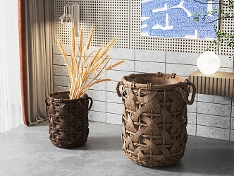 Silent Flower Basket Rattan Flower Basket Ornaments Combination 3d model