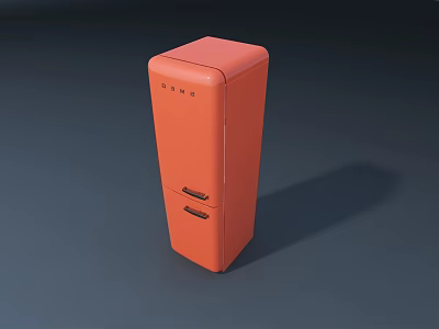 Upright Orange Fridge Freezer with Two Drawers and Brand Logo on Surface 3d model