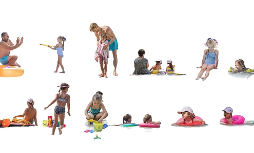 2d beach children play beach activity people 3d model