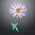 Purple Flower with Slender Petals Yellow Center and Bee on Green Stem