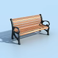 Outdoor Wooden Bench With Metal Frame And Curved Armrests For Garden Seating