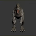 Tyrannosaurus Rex 3D Model Standing With Open Mouth Scaly Skin On Gray Background And Reflection