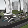 Modern Commercial Street With Geometric Architecture Palm Trees And Pedestrian Open Space