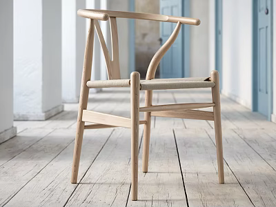 Modern Nordic Armchair With Wooden Frame Curved Armrests And Light Upholstery Design 3d model