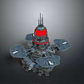 Futuristic Space Tower Featuring Red Top Section And Multiple Platform Modules For Cosmic Missions 3d model