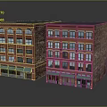 Red Brick Residential Building With Multiple Windows Ground Floor Storefronts And Green Awnings
