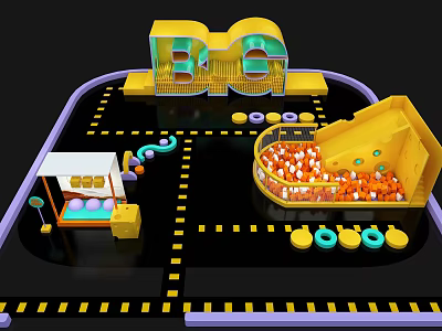 Colorful Kids Playground With BIG Sign Slide Ball Pit And Play Equipment 3d model
