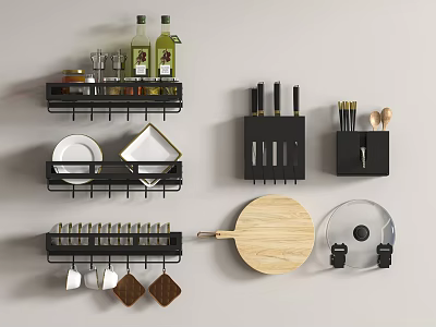 Wall Mounted Kitchenware Storage System For Organizing Utensils Dishes And Spices 3d model