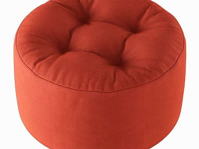 Orange Round Fabric Ottoman With Tufted Design For Living Room Decor 3d model