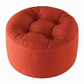 Orange Round Fabric Ottoman With Tufted Design For Living Room Decor