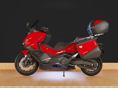 Red Modern Touring Motorcycle With Black Accents And Rear Storage Case 3d model