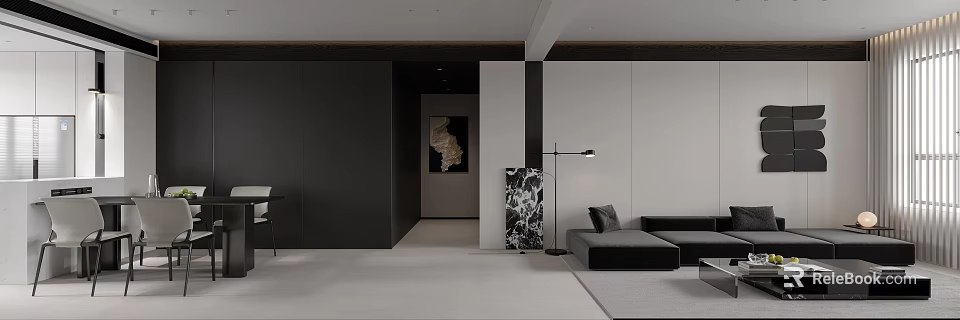 Modern Minimalist Dining Table Set Matches Sleek Monochrome Open Plan Home Interior 3d model 