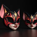 Decorative Cat Masks With Pink Ears Black Red And Gold Patterns