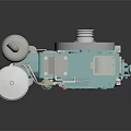 Green Automotive Engine Component with Metal Structure Pipes Circular Parts and Control Panel