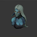 Blue Skinned Fantasy Creature 3D Bust Model Featuring Silver Hair Red Eyes And Pointed Ears