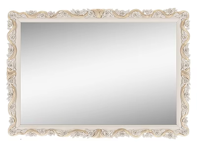 Ornate Decorative Mirror With Intricate Scroll Frame And Ivory Gold Finish 3d model
