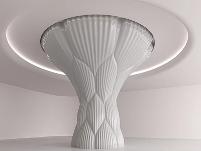 White Sculptural Pillar With Petal Texture And Circular Light In Modern Interior 3d model