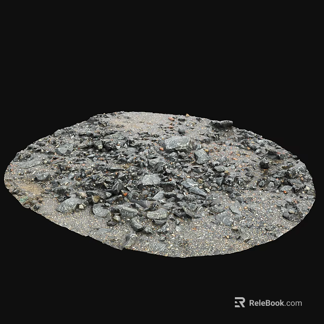 Rough Gravel Terrain With Black Stones And Scattered Rocks In Circular Area 3d model 