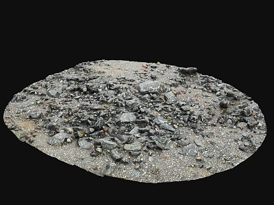 Rough Gravel Terrain With Black Stones And Scattered Rocks In Circular Area 3d model