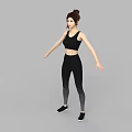 Woman in Black Sports Bra and Striped Leggings with High Bun Hairstyle and Black Sneakers