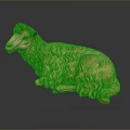 Golden Curly Wool Sheep Sculpture in Lying Posture with Dark Background Reflection 3d model