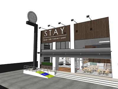 STAY Street Food Public House With Wooden Facade And Outdoor Seating Area 3d model