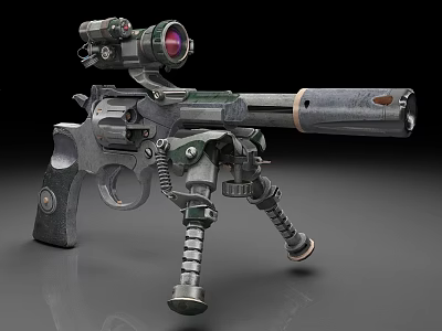 Mechanical Gun with Scope and Tripod Vintage Industrial Design and Metal Components 3d model