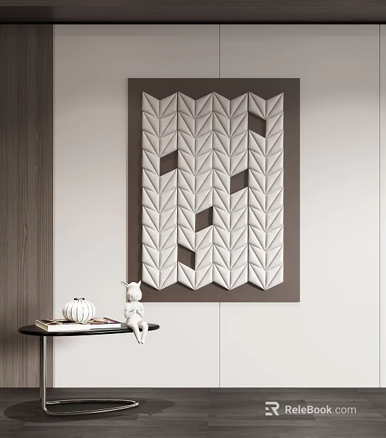 Modern Geometric Leaf Shaped Wall Decor With White Panels And Dark Brown Frame 3d model 