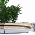 Modern Outdoor Chairs With Circular Design Wooden And White Frames Featuring Potted Plants