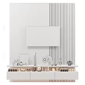 Modern TV Wall Interior Design With Vertical Striped Panels And Decorative Shelf Items 3d model