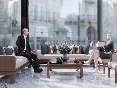Modern Living Room Sofa and Coffee Table Set With Throw Pillows and Vase Decor 3d model