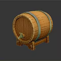 Wooden Barrel With Green Hoops Wooden Stand And Metal Spigot