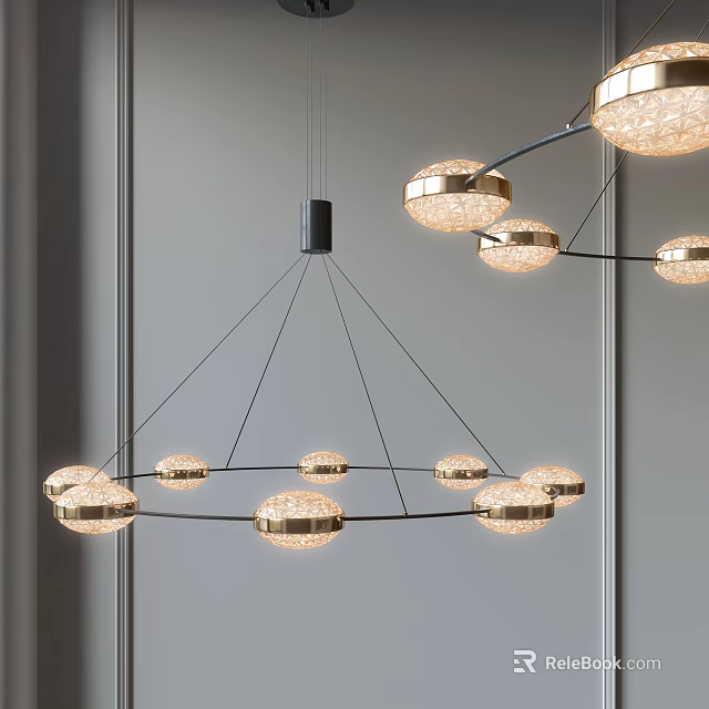 Modern Circular Chandelier With Metal Frame And Crystal Accent Light Fixtures 3d model 