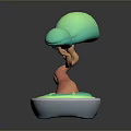 3D Styled Decorative Plant with Green Canopy Orange Trunk and Blue Green White Base