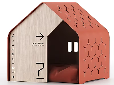 Wooden House Shaped Ornament Decoration Set With Orange Roof And Geometric Pattern 3d model