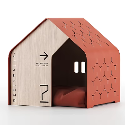 Wooden House Shaped Ornament Decoration Set With Orange Roof And Geometric Pattern 3d model