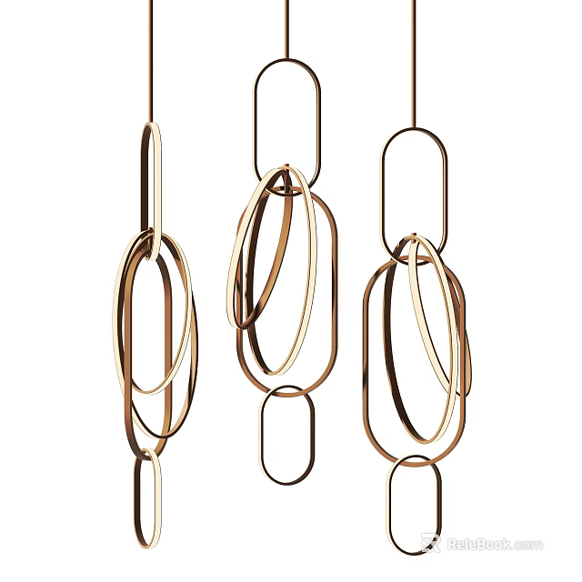 Elegant Modern Metallic Ring Chandeliers With Interlocking Circular Design For Contemporary Interior Decoration 3d model 