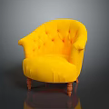 Stylish Yellow Velvet Tufted Armchair With Elegant Wooden Legs For Living Room