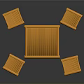 Orange Square Wooden Table With Four Matching Square Stools Simple Design