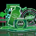 3D Brand Display With Logo Strawberry Healthy Beverage Green Design And Entertainment Elements